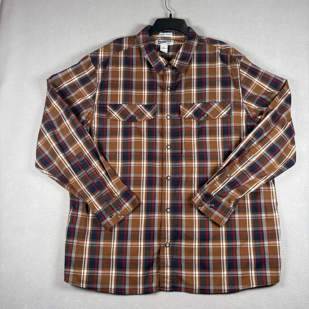Duluth Trading Co Men's 2XL Brown Navy Plaid Flannel Button Up Shirt